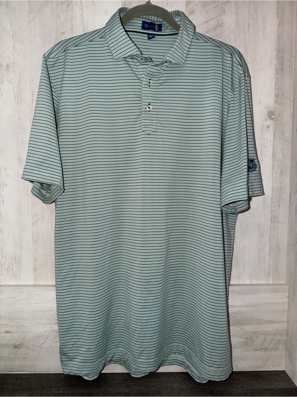 Stitch Men's Striped Polo Shirt in Seafoam Green Carlton Woods Country Club